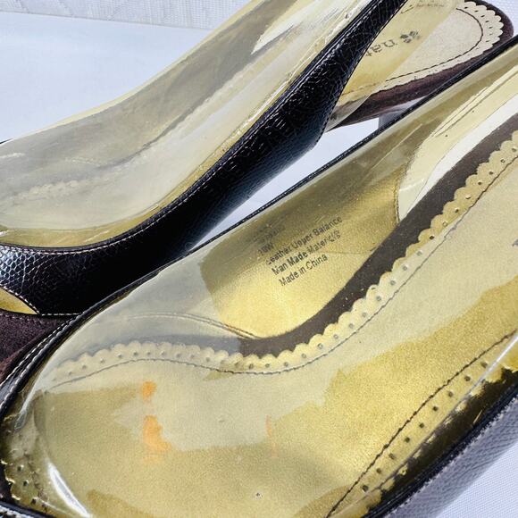 Naturalizer Entari Brown Lizard Slingback Peep Toe Pumps Size 10 - Picture 10 of 12